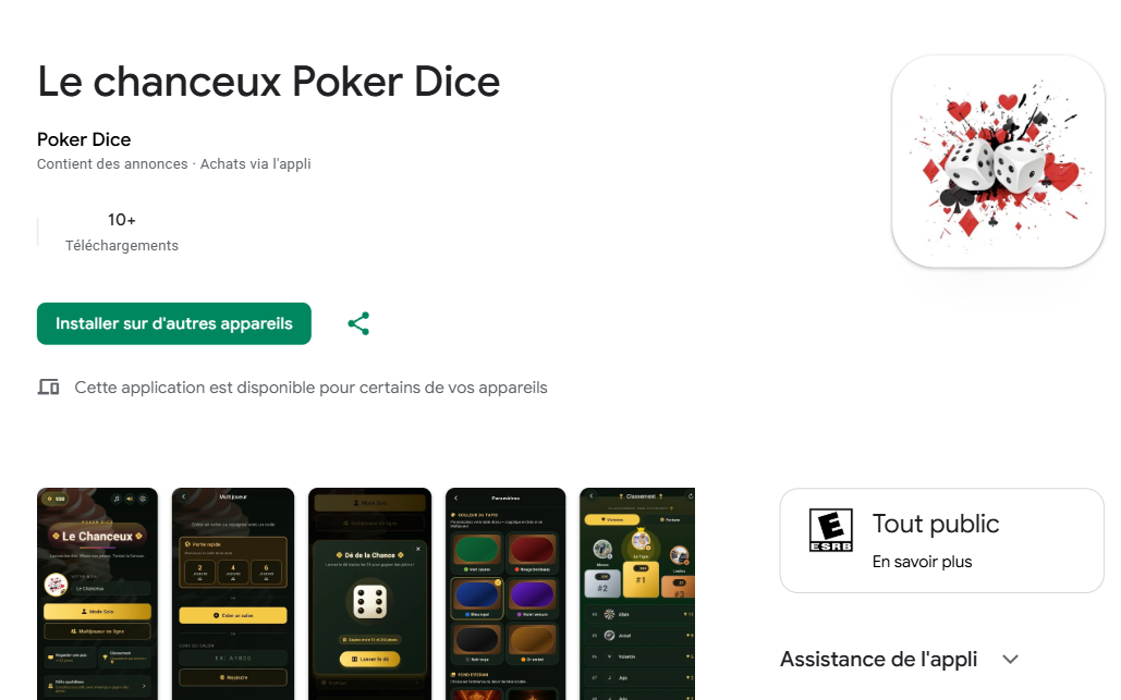 Le Chanceux Poker Dice : Le Meilleur Jeu de Dés et Poker sur Android ?